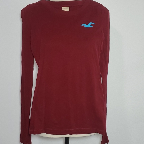 Hollister Vintage Y2K Maroon Long Sleeve Tee with Blue Logo - Picture 1 of 3
